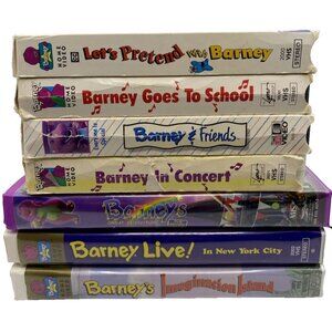 7 Barney VHS School Concert Pretend Great Adventure Live Imagination Island Lot